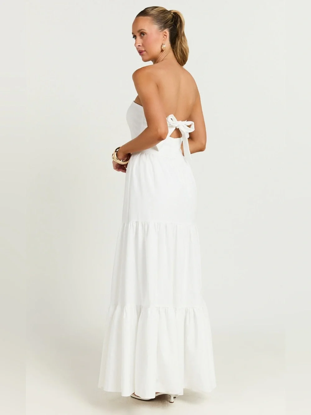 SHOWPO Trish Strapless Tiered Maxi Dress In White - Picture 5 of 7